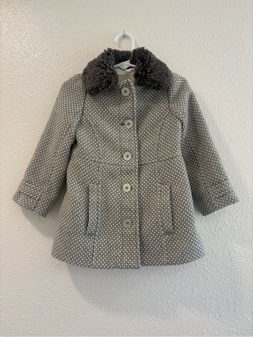 Toddler Cherokee Gray Pea Coat with Faux Fur Collar